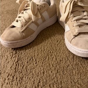 adidas Women's Beige and White Suede Sneakers
